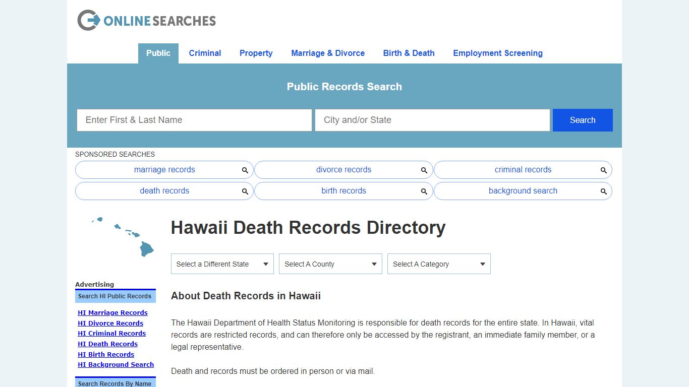 Hawaii Death Records Search Directory