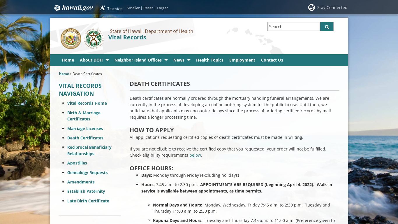 Vital Records | Death Certificates - Hawaii Department of ...