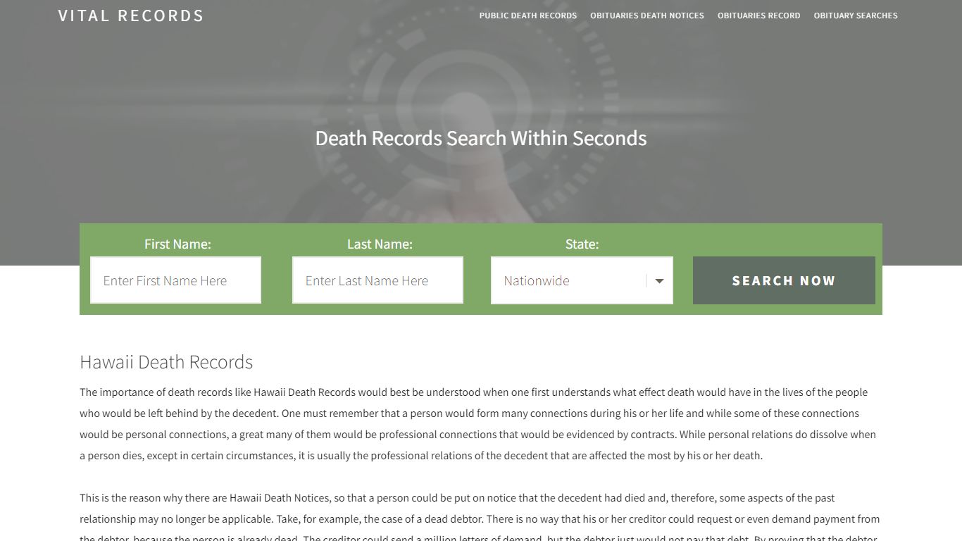 Hawaii Death Records | Enter Name and Search | 14 Days Free