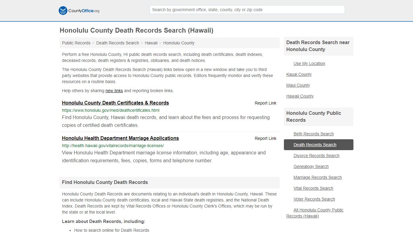 Death Records Search - Honolulu County, HI (Death ...